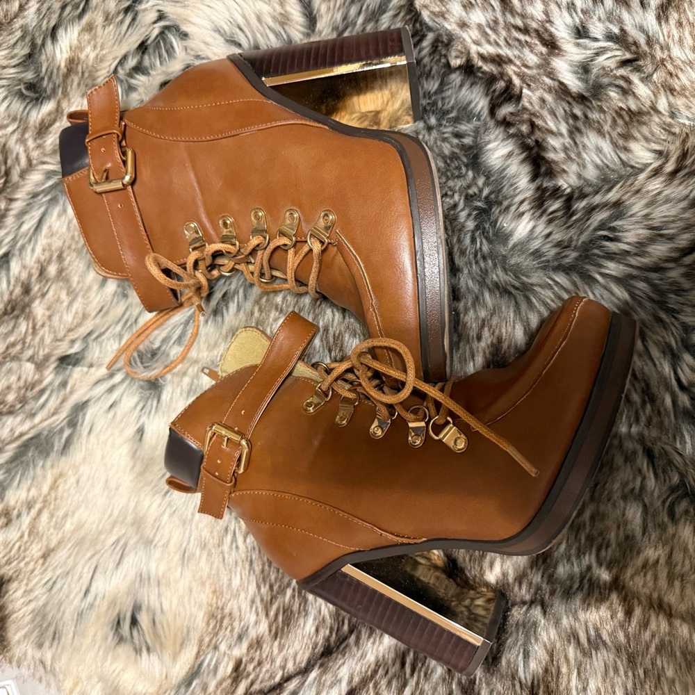 Torrid Heeled Brown Lace-Up Combat Boots